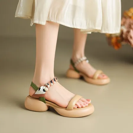 Summer skin-friendly comfortable simple sandals round toe thick sole open toe color-blocked women's shoes