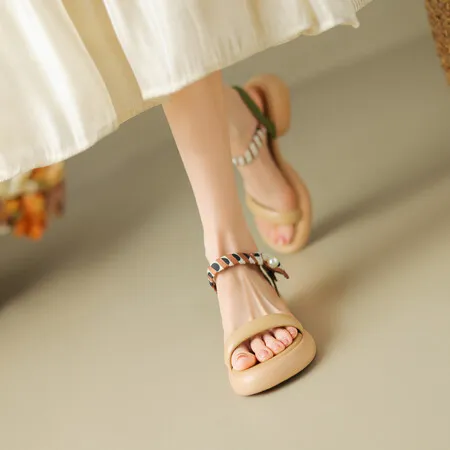 Summer skin-friendly comfortable simple sandals round toe thick sole open toe color-blocked women's shoes