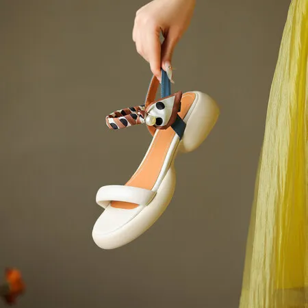 Summer skin-friendly comfortable simple sandals round toe thick sole open toe color-blocked women's shoes