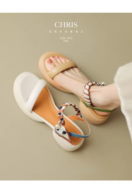 Summer skin-friendly comfortable simple sandals round toe thick sole open toe color-blocked women's shoes