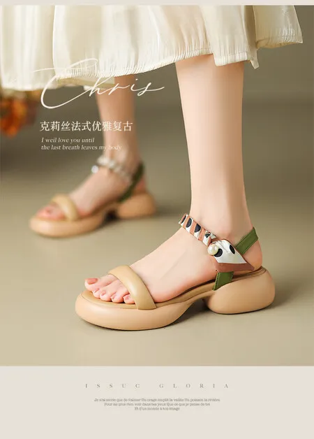 Summer skin-friendly comfortable simple sandals round toe thick sole open toe color-blocked women's shoes