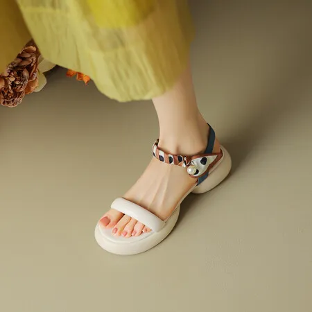 Summer skin-friendly comfortable simple sandals round toe thick sole open toe color-blocked women's shoes
