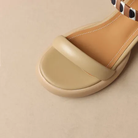 Summer skin-friendly comfortable simple sandals round toe thick sole open toe color-blocked women's shoes