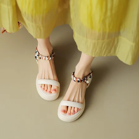Summer skin-friendly comfortable simple sandals round toe thick sole open toe color-blocked women's shoes