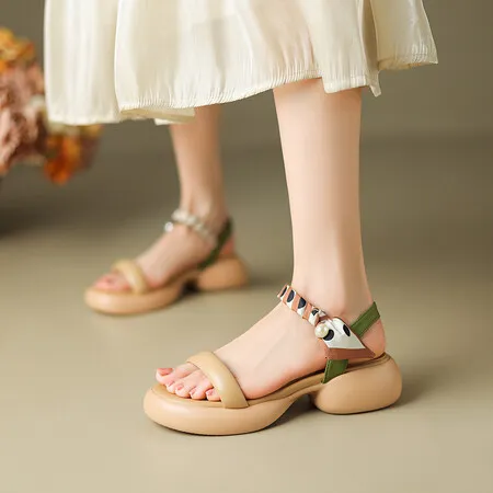 Summer skin-friendly comfortable simple sandals round toe thick sole open toe color-blocked women's shoes