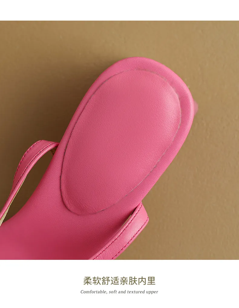 Chunky heeled square-toe sandals for summer, simple design, ankle strap, open toe, made of cowhide.