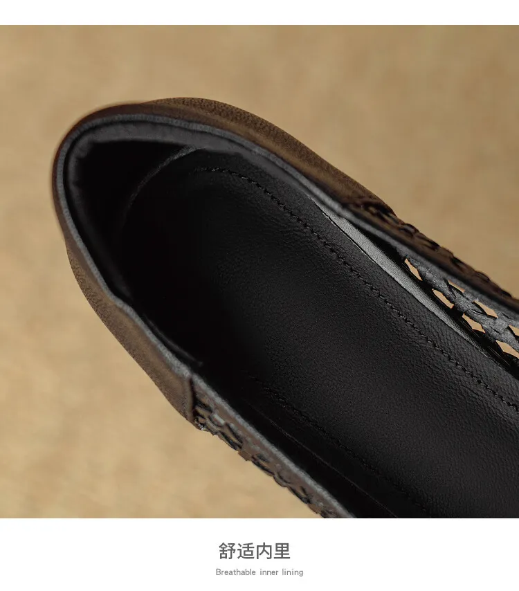 Summer breathable metal buckle hollow woven shallow mouth women's French cowhide fashion sandals 6-18b