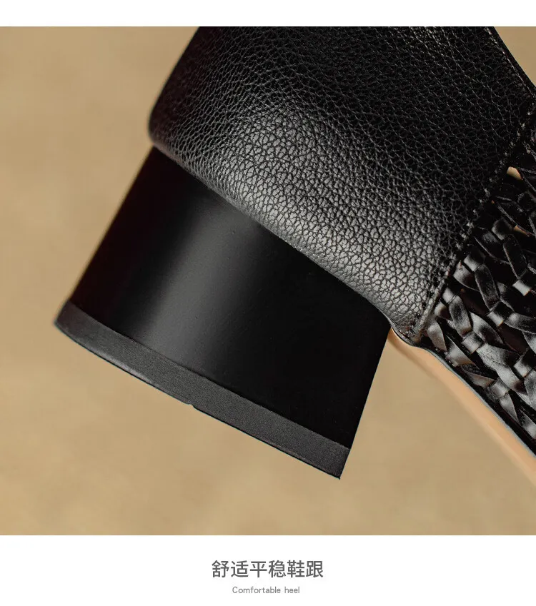 Summer breathable metal buckle hollow woven shallow mouth women's French cowhide fashion sandals 6-18b