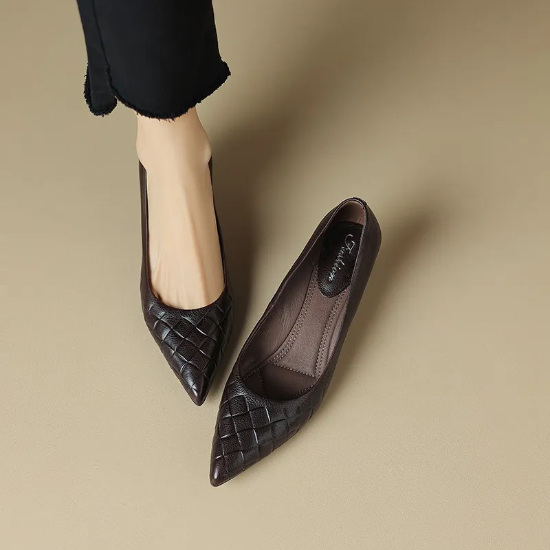 5cm stiletto heel, soft and comfortable all-leather sheepskin single shoes, women's autumn style, simple and fashionable Korean style, pointed toe and low mouth.