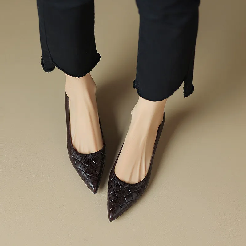 5cm stiletto heel, soft and comfortable all-leather sheepskin single shoes, women's autumn style, simple and fashionable Korean style, pointed toe and low mouth.