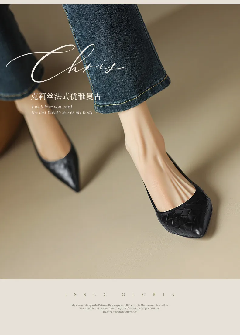 5cm stiletto heel, soft and comfortable all-leather sheepskin single shoes, women's autumn style, simple and fashionable Korean style, pointed toe and low mouth.
