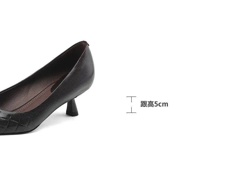 5cm stiletto heel, soft and comfortable all-leather sheepskin single shoes, women's autumn style, simple and fashionable Korean style, pointed toe and low mouth.