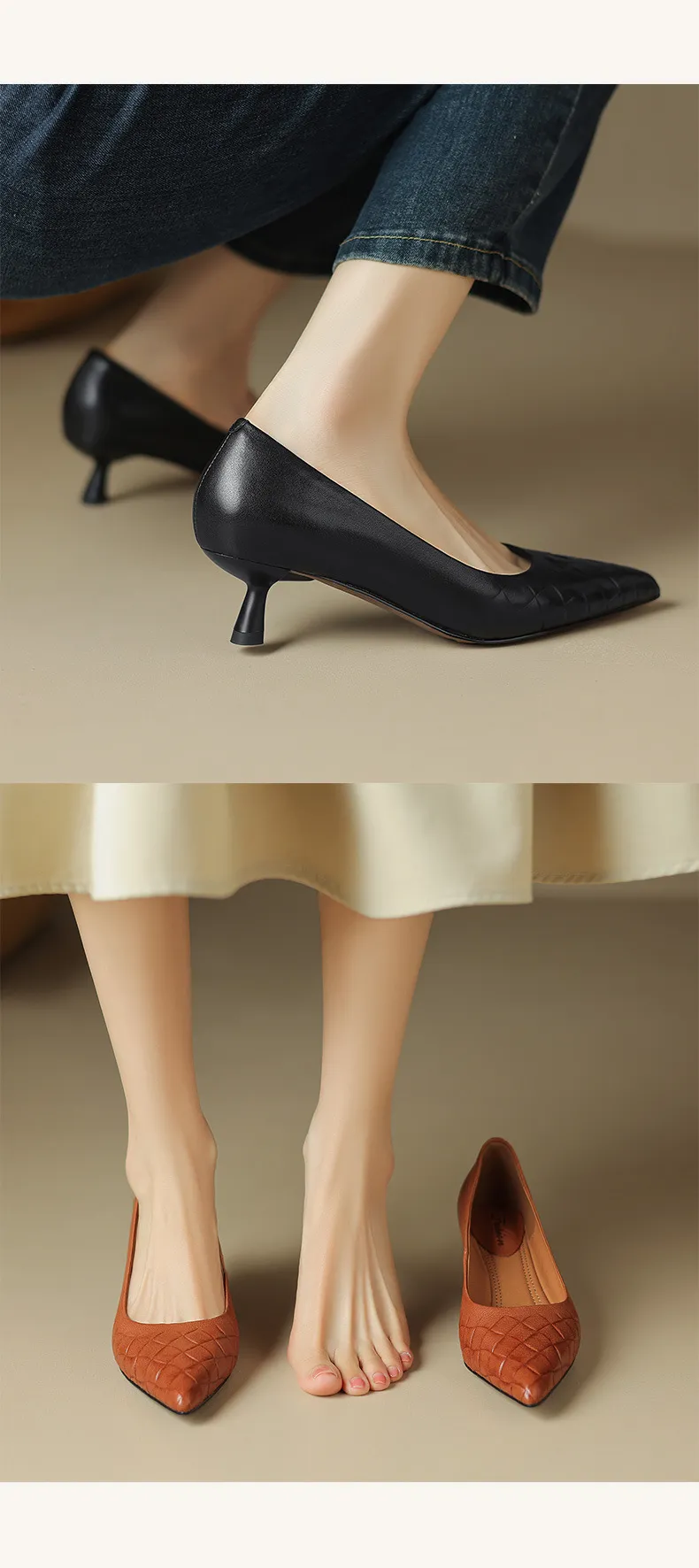 5cm stiletto heel, soft and comfortable all-leather sheepskin single shoes, women's autumn style, simple and fashionable Korean style, pointed toe and low mouth.