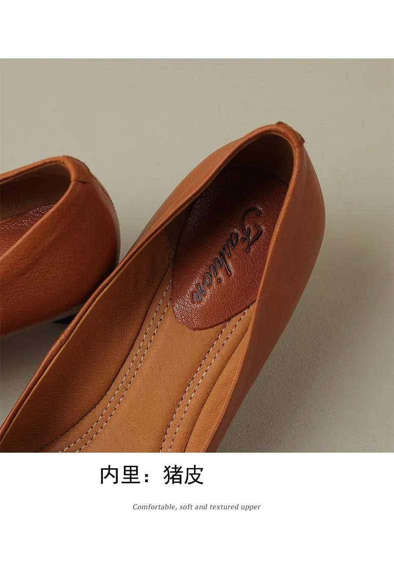 5cm stiletto heel, soft and comfortable all-leather sheepskin single shoes, women's autumn style, simple and fashionable Korean style, pointed toe and low mouth.