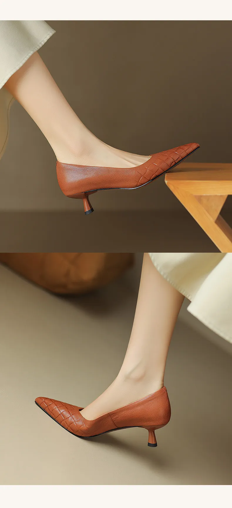 5cm stiletto heel, soft and comfortable all-leather sheepskin single shoes, women's autumn style, simple and fashionable Korean style, pointed toe and low mouth.