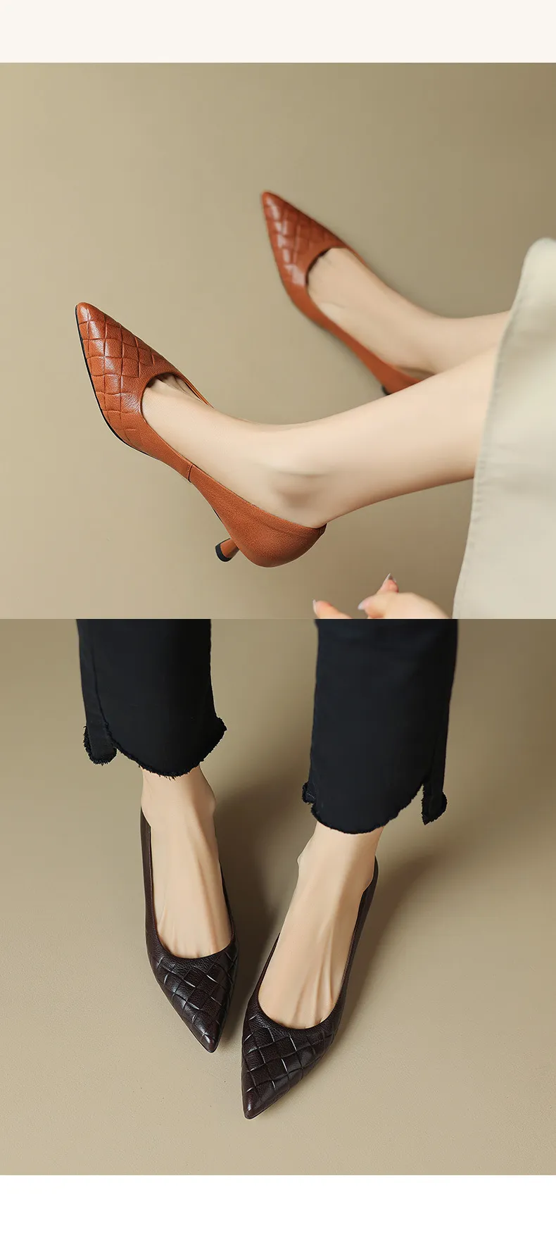 5cm stiletto heel, soft and comfortable all-leather sheepskin single shoes, women's autumn style, simple and fashionable Korean style, pointed toe and low mouth.