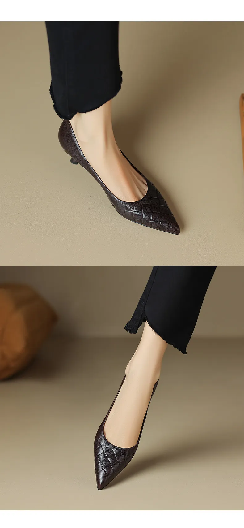 5cm stiletto heel, soft and comfortable all-leather sheepskin single shoes, women's autumn style, simple and fashionable Korean style, pointed toe and low mouth.