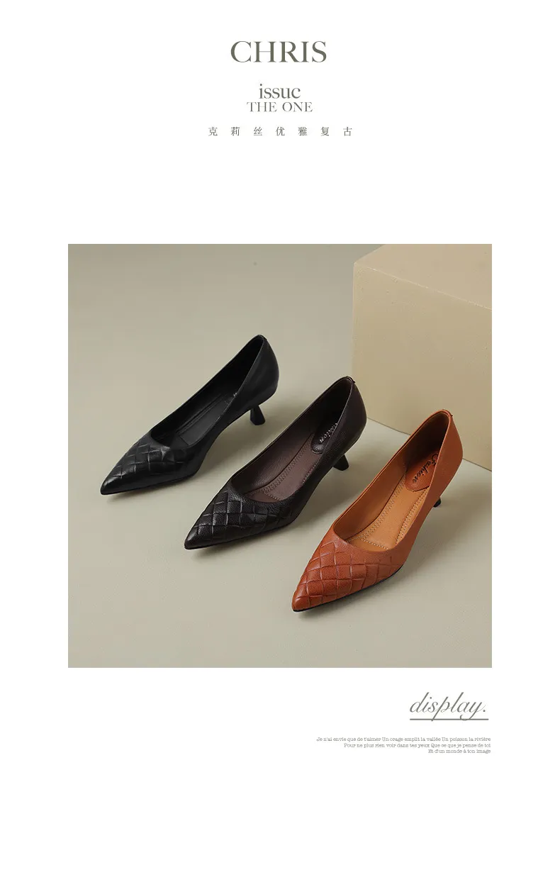 5cm stiletto heel, soft and comfortable all-leather sheepskin single shoes, women's autumn style, simple and fashionable Korean style, pointed toe and low mouth.