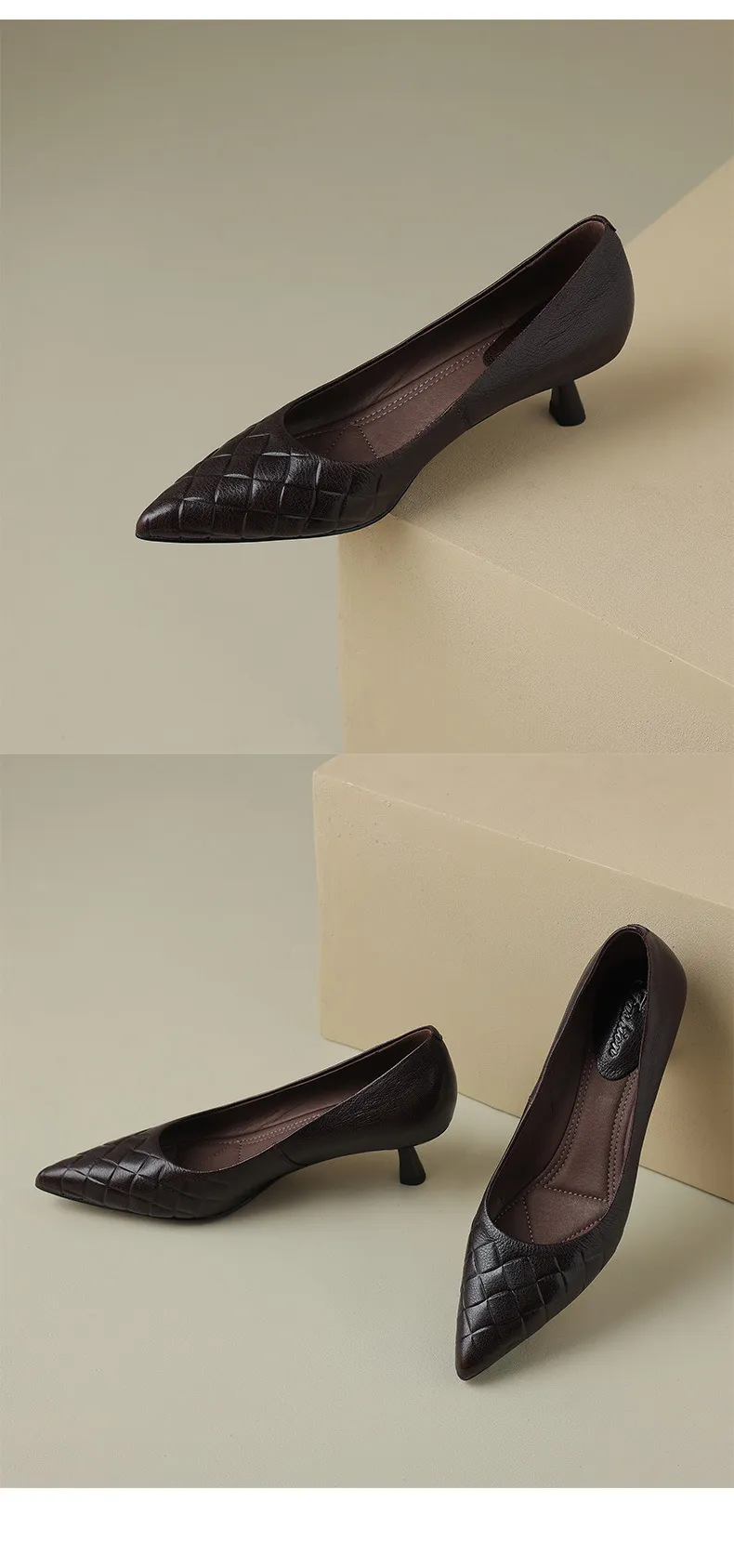 5cm stiletto heel, soft and comfortable all-leather sheepskin single shoes, women's autumn style, simple and fashionable Korean style, pointed toe and low mouth.