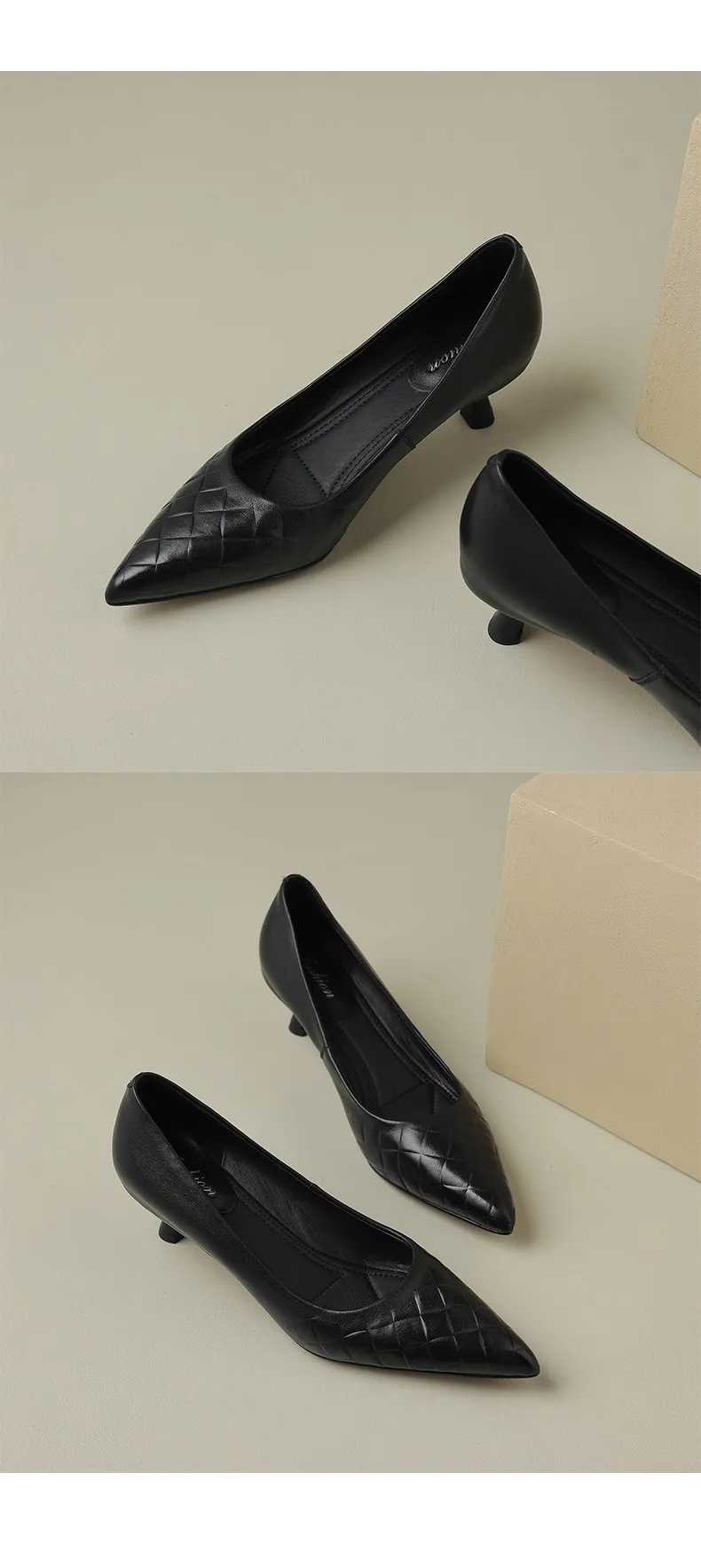 5cm stiletto heel, soft and comfortable all-leather sheepskin single shoes, women's autumn style, simple and fashionable Korean style, pointed toe and low mouth.