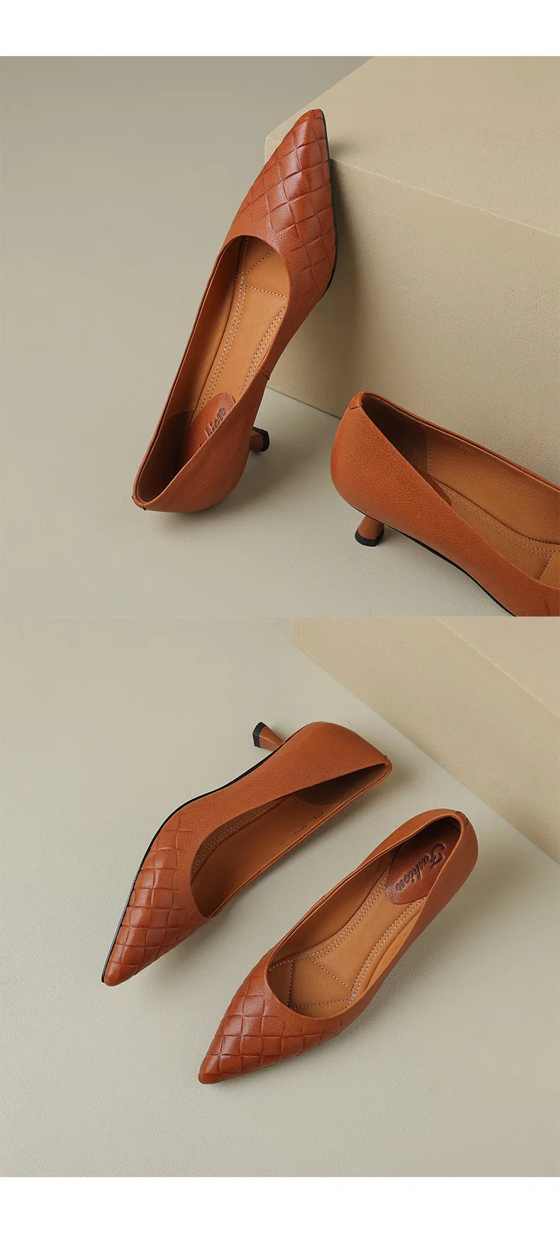 5cm stiletto heel, soft and comfortable all-leather sheepskin single shoes, women's autumn style, simple and fashionable Korean style, pointed toe and low mouth.
