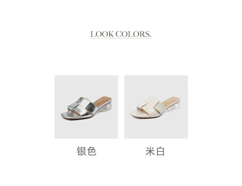 Summer sheepskin silver square-toe open-toe loafers to wear with skirts or as outerwear with chunky heels
