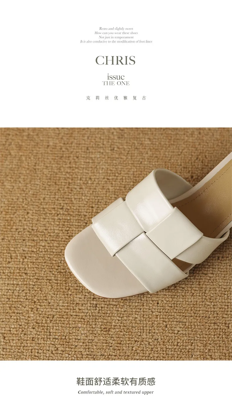 Summer sheepskin silver square-toe open-toe loafers to wear with skirts or as outerwear with chunky heels