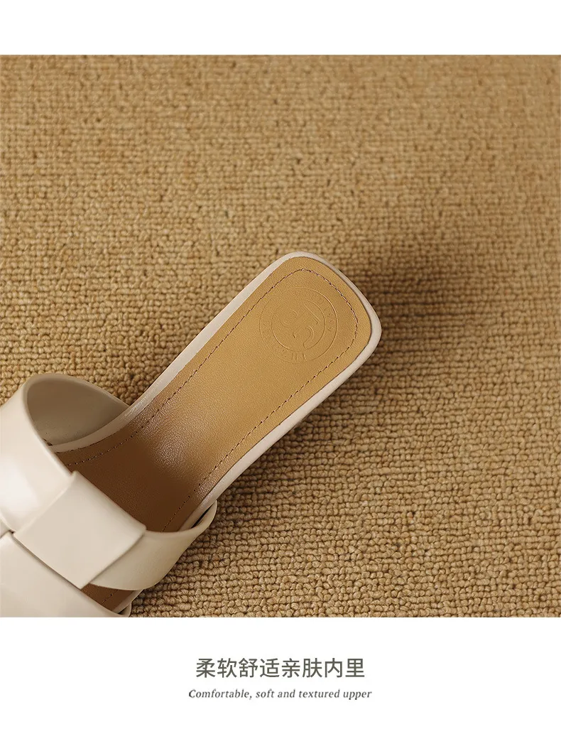 Summer sheepskin silver square-toe open-toe loafers to wear with skirts or as outerwear with chunky heels