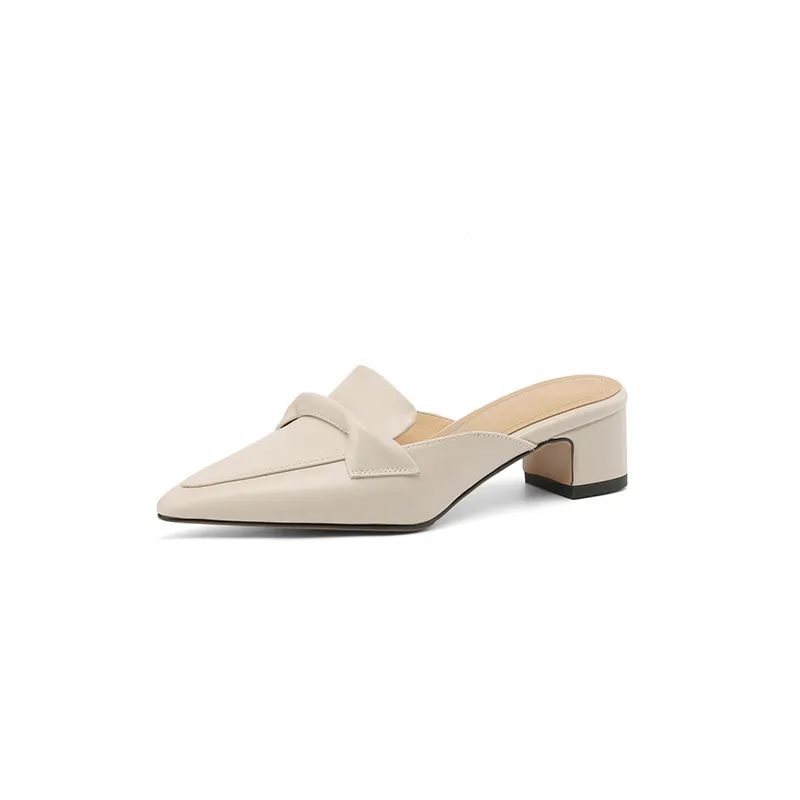 Sizes 34-39, 40, 41, 42, 43: Plus-size closed-toe backless sandals, chunky heel, mid-heel, pointed toe sandals.