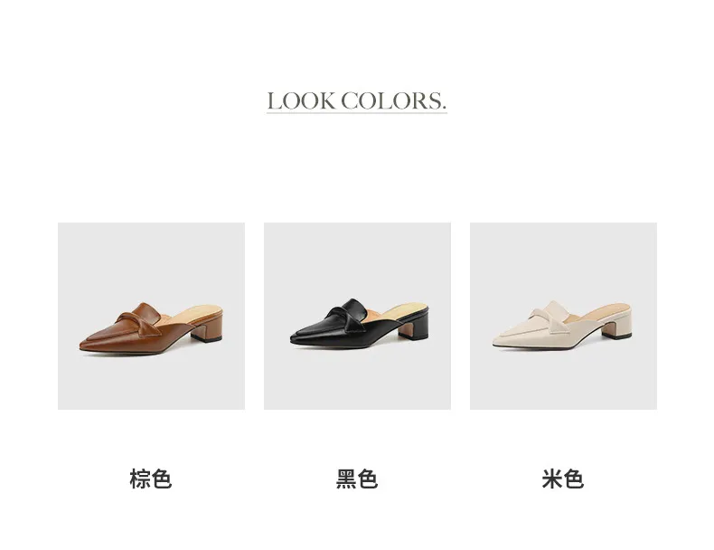 Sizes 34-39, 40, 41, 42, 43: Plus-size closed-toe backless sandals, chunky heel, mid-heel, pointed toe sandals.