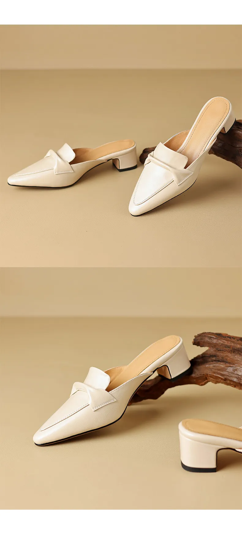 Sizes 34-39, 40, 41, 42, 43: Plus-size closed-toe backless sandals, chunky heel, mid-heel, pointed toe sandals.