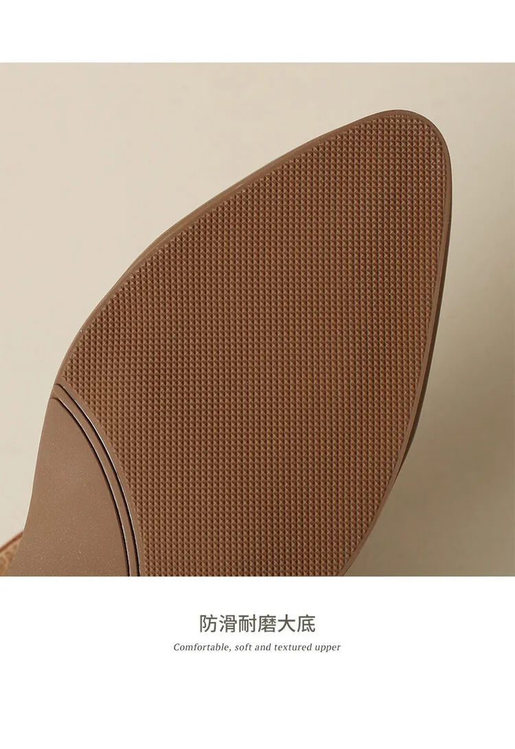 Spring/Summer Retro Sheepskin Closed-Toe Roman Sandals with Mid-Heel, T-Strap Strap, Pointed Toe, Chunky Heel, Closed-Heel Women's Shoes