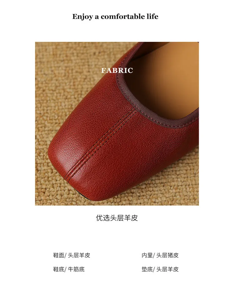 Autumn/Winter Square Toe Mary Jane Shoes with One Buckle, Black and Red Retro French Style Leather Shoes, Chunky Heel, 7-9F