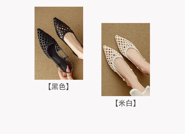Pointed-toe, open-back, uniquely shaped heel sandals, 24-inch summer genuine leather hollow-out closed-toe sandals, women's fairy-like style, breathable and comfortable.