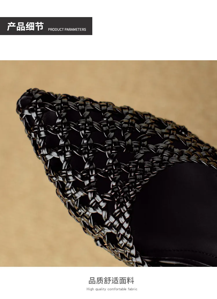 Pointed-toe, open-back, uniquely shaped heel sandals, 24-inch summer genuine leather hollow-out closed-toe sandals, women's fairy-like style, breathable and comfortable.
