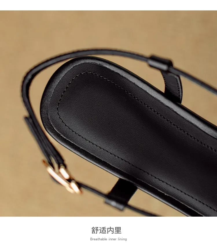 Pointed-toe, open-back, uniquely shaped heel sandals, 24-inch summer genuine leather hollow-out closed-toe sandals, women's fairy-like style, breathable and comfortable.