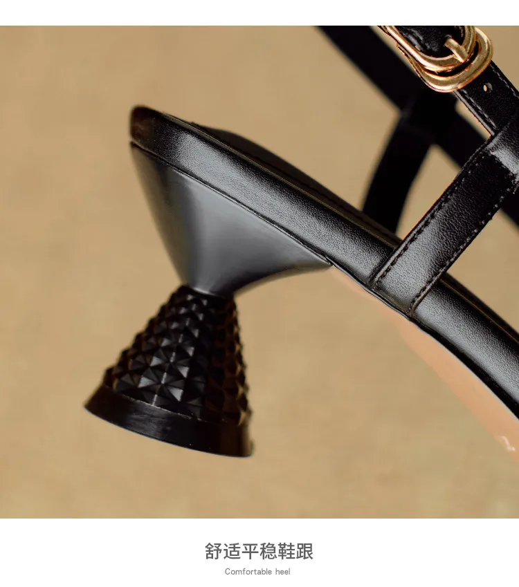 Pointed-toe, open-back, uniquely shaped heel sandals, 24-inch summer genuine leather hollow-out closed-toe sandals, women's fairy-like style, breathable and comfortable.