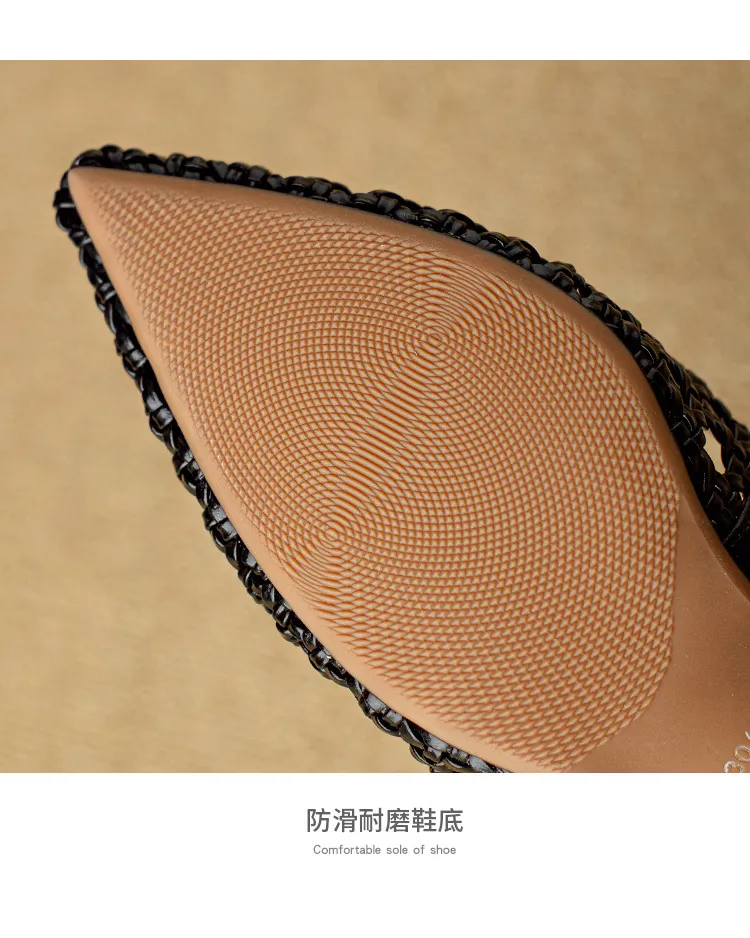Pointed-toe, open-back, uniquely shaped heel sandals, 24-inch summer genuine leather hollow-out closed-toe sandals, women's fairy-like style, breathable and comfortable.