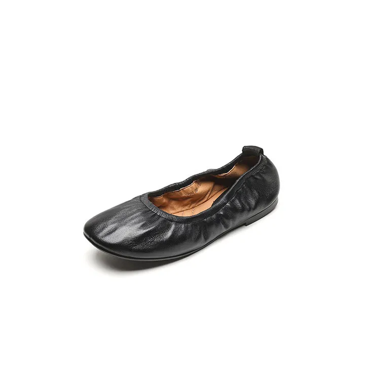 Soft sheepskin leather ballet flats with rubber soles, Mary Jane shoes, plus size women's shoes