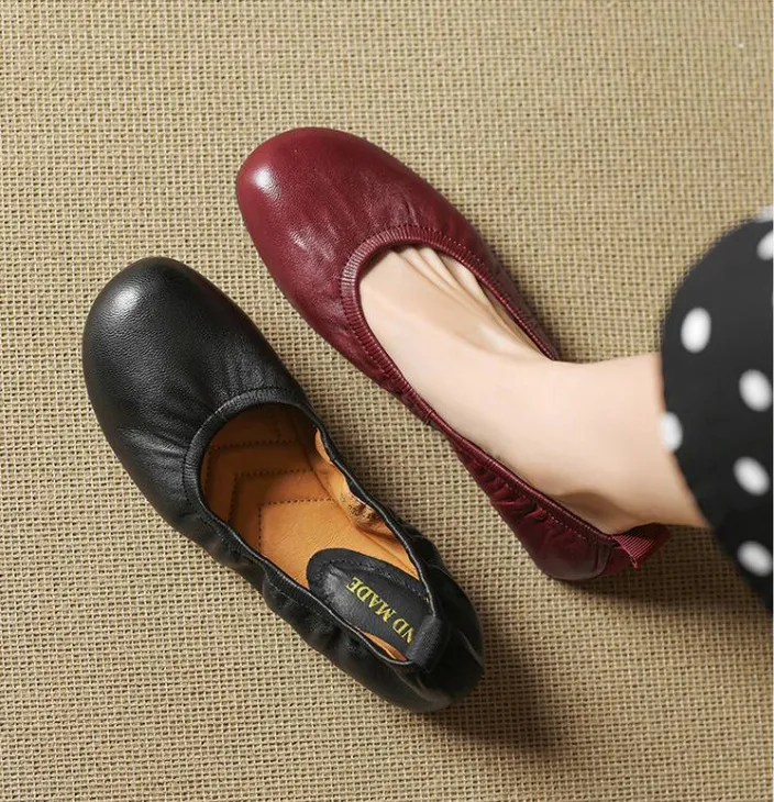 Soft sheepskin leather ballet flats with rubber soles, Mary Jane shoes, plus size women's shoes