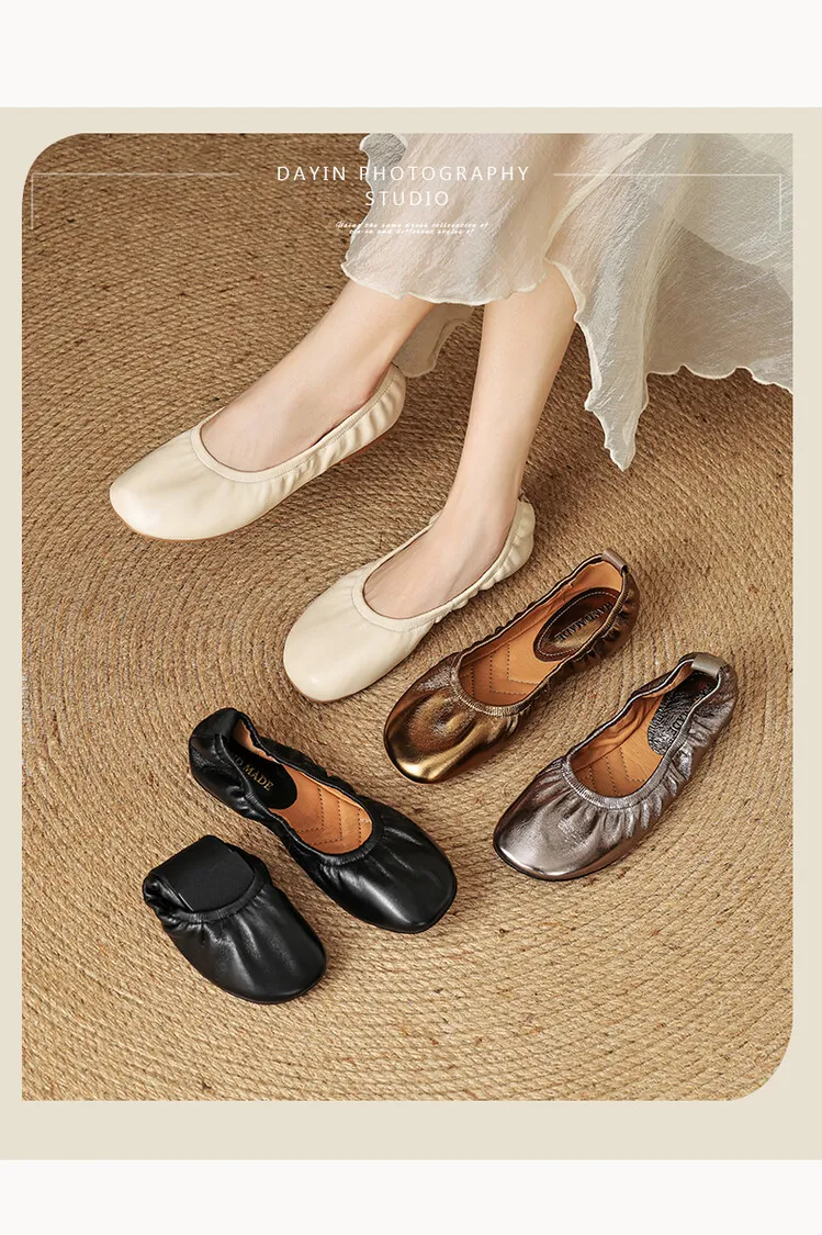 Soft sheepskin leather ballet flats with rubber soles, Mary Jane shoes, plus size women's shoes