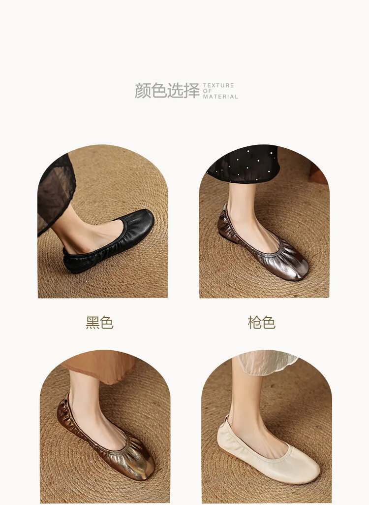 Soft sheepskin leather ballet flats with rubber soles, Mary Jane shoes, plus size women's shoes