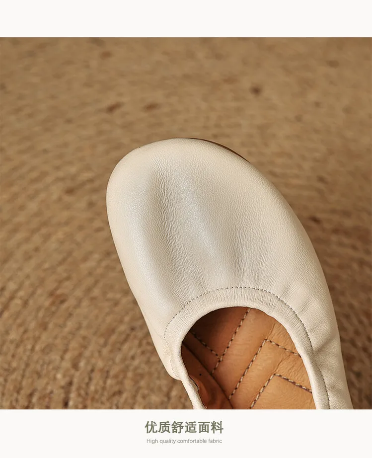 Soft sheepskin leather ballet flats with rubber soles, Mary Jane shoes, plus size women's shoes
