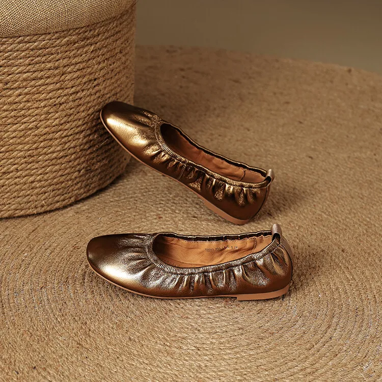 Soft sheepskin leather ballet flats with rubber soles, Mary Jane shoes, plus size women's shoes