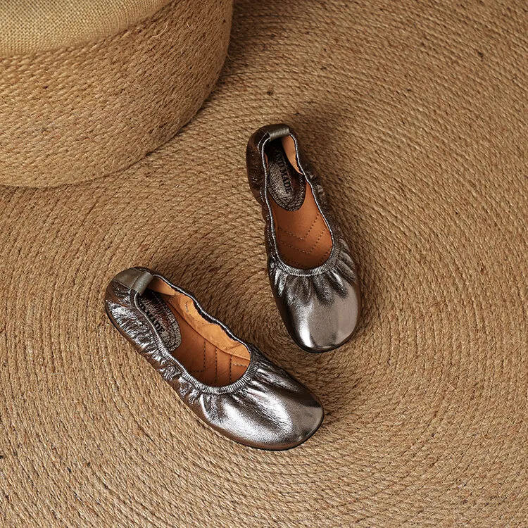 Soft sheepskin leather ballet flats with rubber soles, Mary Jane shoes, plus size women's shoes
