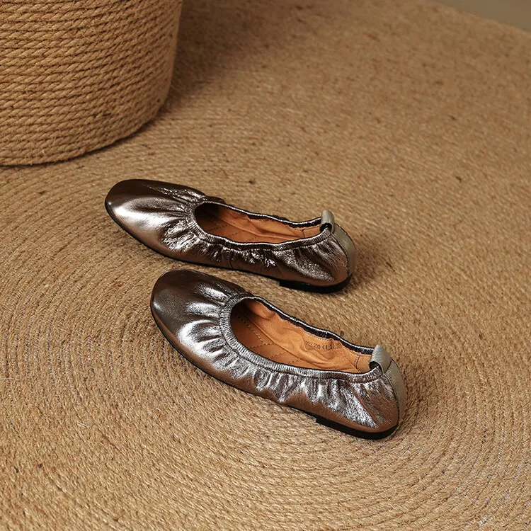 Soft sheepskin leather ballet flats with rubber soles, Mary Jane shoes, plus size women's shoes