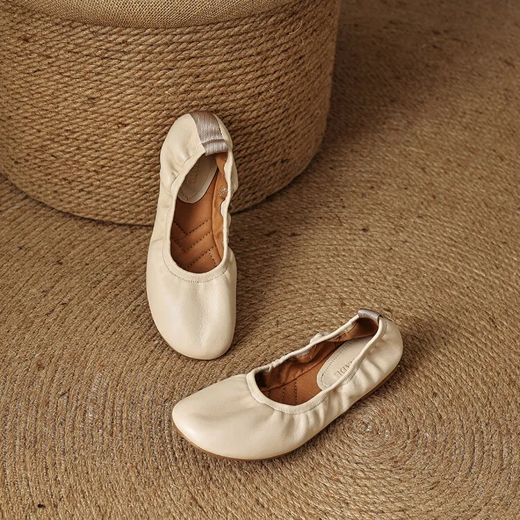 Soft sheepskin leather ballet flats with rubber soles, Mary Jane shoes, plus size women's shoes