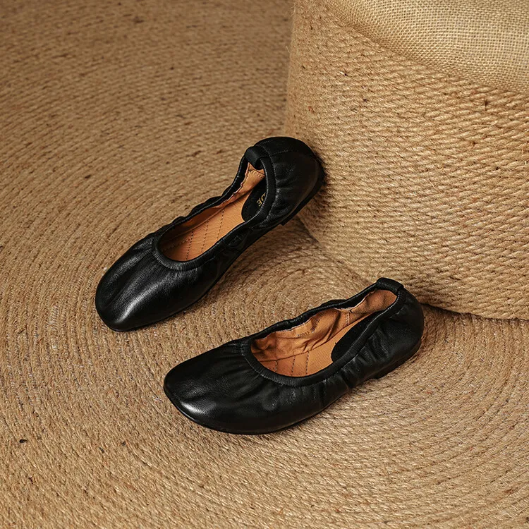 Soft sheepskin leather ballet flats with rubber soles, Mary Jane shoes, plus size women's shoes