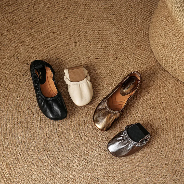 Soft sheepskin leather ballet flats with rubber soles, Mary Jane shoes, plus size women's shoes
