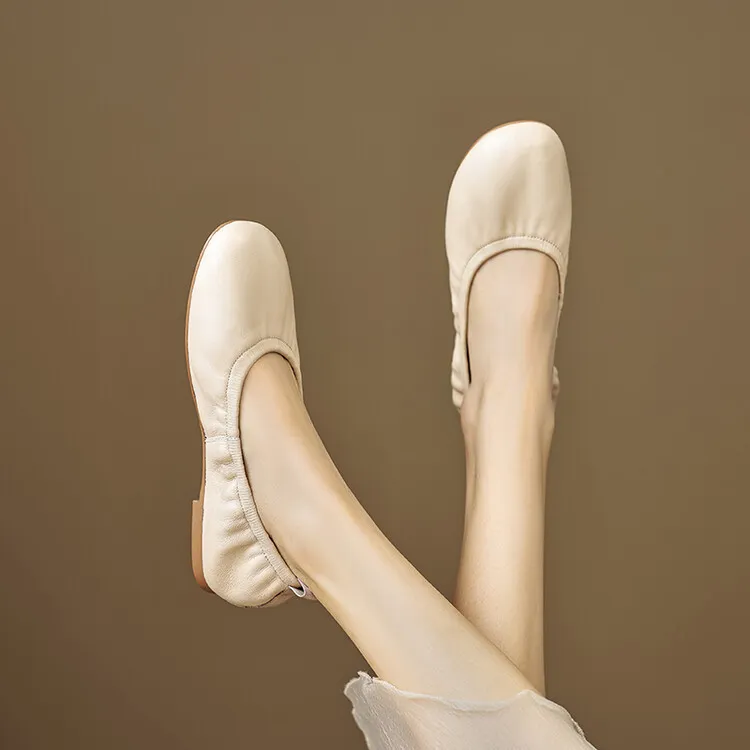 Soft sheepskin leather ballet flats with rubber soles, Mary Jane shoes, plus size women's shoes